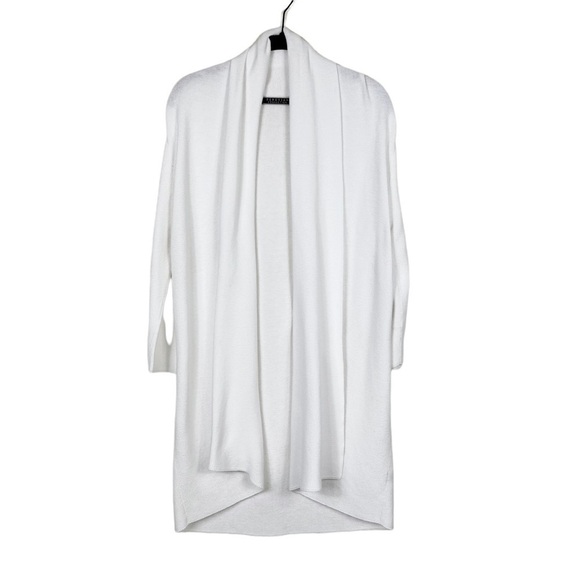 Peruvian Connection White Pima Cotton Draped 3/4 Sleeve Open Cardigan Size M - Picture 1 of 11